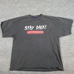 Vintage Stay Back Allergic To Stupid Shirt Mens XL Black Funny Graphic Quote Tee